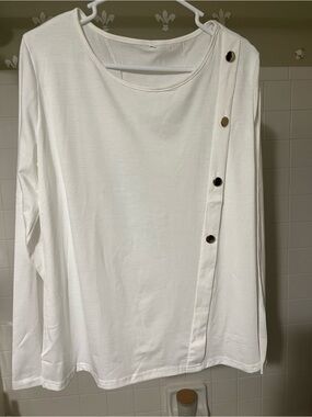 Women’s White Long Sleeve Top with Button Placket